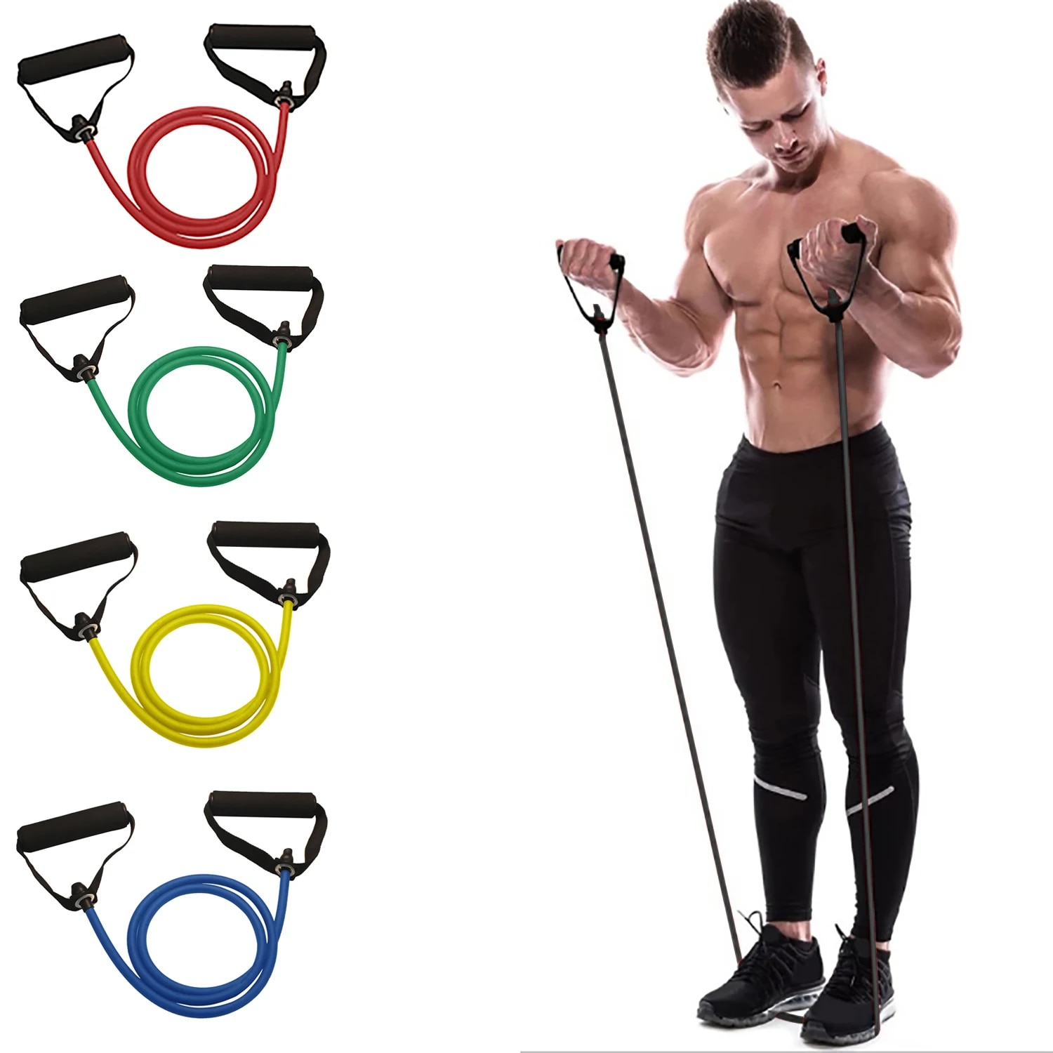 Resistance Bands Set With Handles - Resistance Band Dengan Pegangan, Band Latihan,